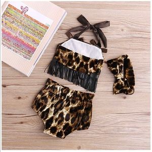 Two piece baby girl leopard faux leather suit
